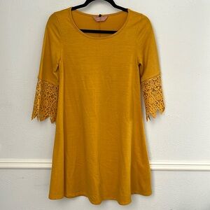 Mustard yellow dress with lace sleeves
